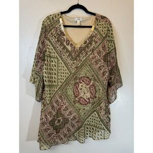 Dressbarn Plus Size Egyptian/paisley Tunic With Gold Embellishments Size 3X